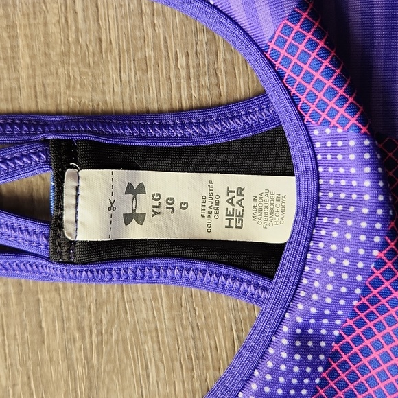 Under Armour Girls Heatgear Printed Crop Top, Purple Youth Large - Picture 2 of 4